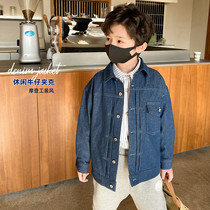 Child Denim Jacket Spring Autumn 2022 New CUHK Tong Pure Cotton Jacket Boy Shirt Boy Shirt Boy Dress Korean Version Tide