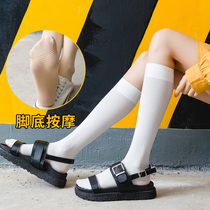 White half bucket socks female autumn and winter thin Loli students Middle tube half tube white silk calf socks Japanese soft sister jk