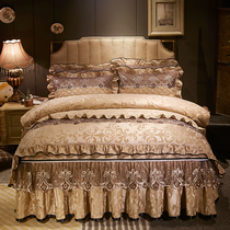 European velvet detachable bed skirt four-piece set with cotton thickened Simmons bedspread Simple autumn and winter non-slip bed cover