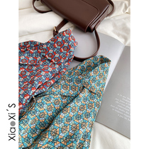 Xiaoxijia) Knock white Korean Hong Kong flavor wild thin geometric Chiffon student long-sleeved lapel shirt shirt women