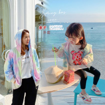 Tie-dyed coat girl spring zipper hoodie casual baby hooded Autumn Sweater foreign-child mother womens clothing