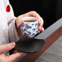 Zhisheng tea cup mat Tea ceremony ceramic household simple Kung Fu tea art mat Tea set accessories coarse pottery cup holder Heat insulation coaster