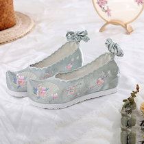 Spring butterfly Hanfu shoes Ancient style spring and autumn increased upturned head retro womens bow shoes Ancient with Ming embroidery shoes flat bottom