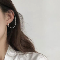 Ear bone conjoined double ear hole earrings 925 sterling silver simple chain personality ear buckle exquisite half loop earrings