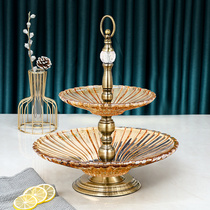 Glass Double Layer Fruit Pan Modern Creative Fruit Pan Home Living Room Tea Table Pendulum with luxurious dried fruit tray 2021 new