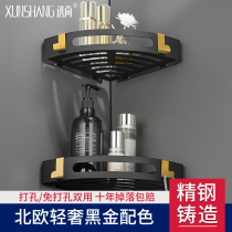 304 stainless steel non-perforated toilet corner storage rack wall-mounted triangular wall black toilet rack