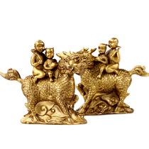 Cluster Pavilion Fine Carved Brass Kirin Ornaments Kirin Boys Girls Pair of Copper Kirin Home Crafts