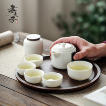 Outdoor travel white porcelain kung fu tea set carrying case fast guest Cup one pot two cups single travel bubble teapot