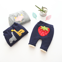 Baby velvet thickened cotton pants Winter baby big ass pants pure cotton mens and womens children warm three layers of cotton wear