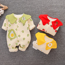 Spring jumpsuit male baby clothes female baby autumn and winter clothes out to hug clothes thick warm foreign atmosphere Net Red