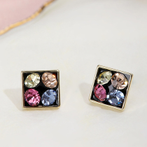 Baoke 2019 new fashion net red crystal earrings female silver earrings Korean fruit snacks various flowers and trees color treasure