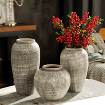 Simple modern retro ceramic dried flower floor vase Jingdezhen pottery jar decorative ornaments living room flower arrangement pottery pot