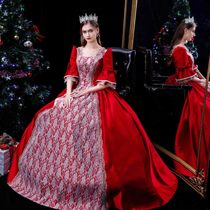 New Year Wine Red Eurostyle Royal Noble Princess European Palace Gown Dresses Juliet Drama Long Skirt Dresses Dresses Women