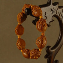 Iron core (put put Hu) Qi bamboo core carved olive walnut carving hand string handheld single seed carving text play