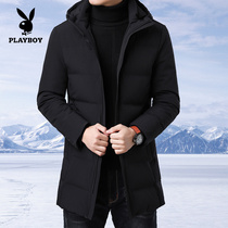 Playboy 2021 new white duck down jacket men long winter hooded mens coat tide
