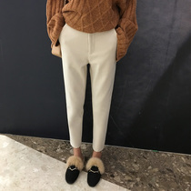 2021 new harem pants womens autumn and winter Korean version of all-match suit pants woolen nine-point casual radish pants long pants