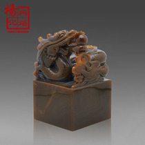 Boutique natural agate dragon jade seal seal decoration hand-carved large antique art business gift set