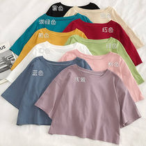 Umbilical short-sleeved T-shirt womens cotton Korean version of the tide loose 2020 summer new student net red short solid color top ins