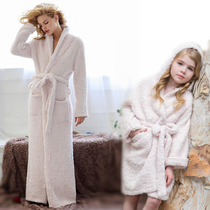 Japanese nightgown womens winter couple coral velvet lengthened and thickened childrens nightgown mens cute flannel parent-child home service