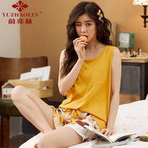 Yu one trillion Lin 2022 new sleepwear ladies Summer pure cotton vest sleeveless shorts cute Home Suits Thin Suit