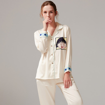 Pajamas womens two-piece suit 2021 new autumn and summer long-sleeved trousers thin ice silk can be worn outside home clothes