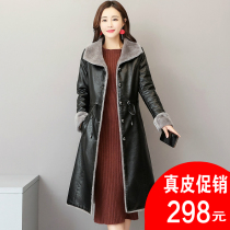 Haining leather leather jacket 2021 new winter plus velvet thick size medium length leather fur one coat female lamb hair