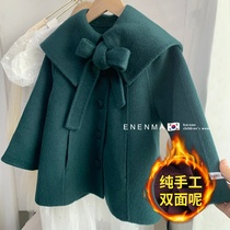 South Korea Imported Child Clothing Girl Fur Coats 2021 Autumn Winter Ocean Gas Bifacial Cashmere Cloak Large Coat Korean Version Tide