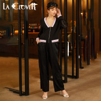 LACLOVER Lankavin lace outer wear series lace womens stitching high waist wide leg pants LC81JM6