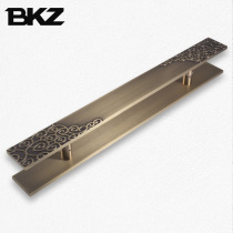 Glass door handle solid carved antique copper door handle Xiangyun sliding door hotel solid wood door handle Black