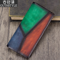 Lady Handmade Leather Gripping Head Layer Cow Leather Money Clip Woman Retro Genuine Leather Wallet Woman Long Zipper Japan 2021 new