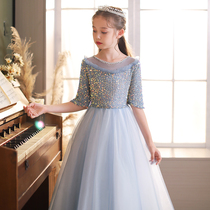 Childrens dress 2021 Fall and Winter 2021 new piano host show highlight Princess skirt Ponguo dress
