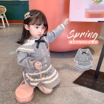 Fall in love with beautiful girl girl baby Net Red child suit 2021 new college style knitted 2 sets 713Y