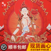 Trespass Nepalese Hand-painted Tangka Mineral Pigment White Living Room Genguan Buddhist Hall Decoration Painting Hanging Paintings