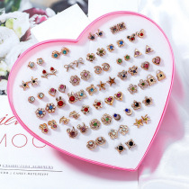Japan and South Korea 36 pairs of boxed plastic earrings glue sticks diamonds mixed color students small animals flowers Love earrings earrings