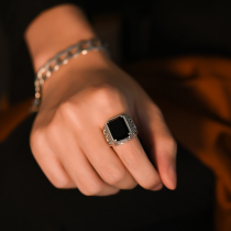 Luo Tai old silversmith 925 silver retro Thai silver black silver ring mens personality fashion index finger ring silver trendy men