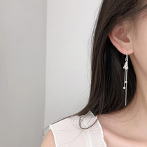 Pure Silver Ear Line Length current Souear decoration 2022 New wave Small crowdDesign High sense Light Extravagant Earrings Female Summer