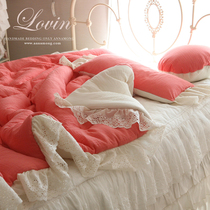 Comparable to short velvet super warm winter is ANNAMONG watermelon red soft gauze cotton quilt set