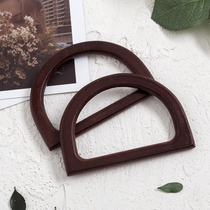 Tang Rabbit 12cmD shaped solid wood handle brown semi-circle wood clamping wood hand to bag five gold accessories to send drawings