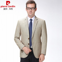 Pierre Cardin business casual two buckles free ironing single West casual plaid middle-aged blazer No split mens clothing