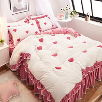 Winter girl bao bao rong Crystal velvet four gong zhu feng double-sided coral fleece thick flannel 1 8m bed skirt