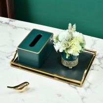 Light luxury gold leather tray home living room coffee table creative tea tray desktop storage tray soft decoration tray