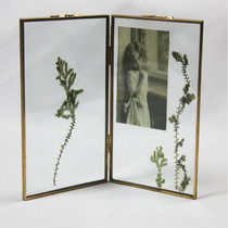 Retro copper color glass photo frame Art photo frame Plant specimen clip feather photo double-sided display stand