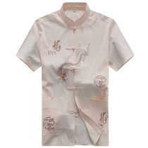 Tang suit mens middle-aged and elderly summer short-sleeved top clothing Dad Chinese plate buckle shirt loose grandpa summer dress