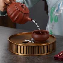 Pure Brass Tea Tray Round Kongfu Tea Tray Light Lavish Home Small Tea Table Water Storage Dry Tea Sea Totray Tea Tray