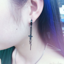 Kwon Zhilong same cross tassel earrings stainless steel hypoallergenic tide for men and women Korean earrings earrings