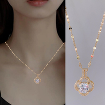 Four-leaf zircon diamond necklace female summer does not fade atmospheric plating 18K gold hypoallergenic Net red neck chain mother gift