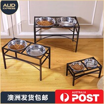 Stainless steel double Bowl plate iron cat dog food bracket anti-knock slip small medium and large golden hair Australia shipping