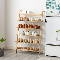 Wall shoe rack home simple solid wood narrow shoe storage rack Japanese shoe changing stool shoe cabinet door wearing shoe shelf