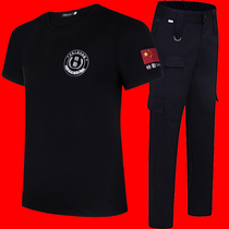 Large size security work clothes suit mens black t-shirt Security t-shirt Mens short-sleeved clothes Summer training T-shirt