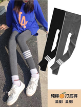 tb leggings women wear autumn and winter plus velvet thickened thread tight belly lift hip stripe gray four bar pants